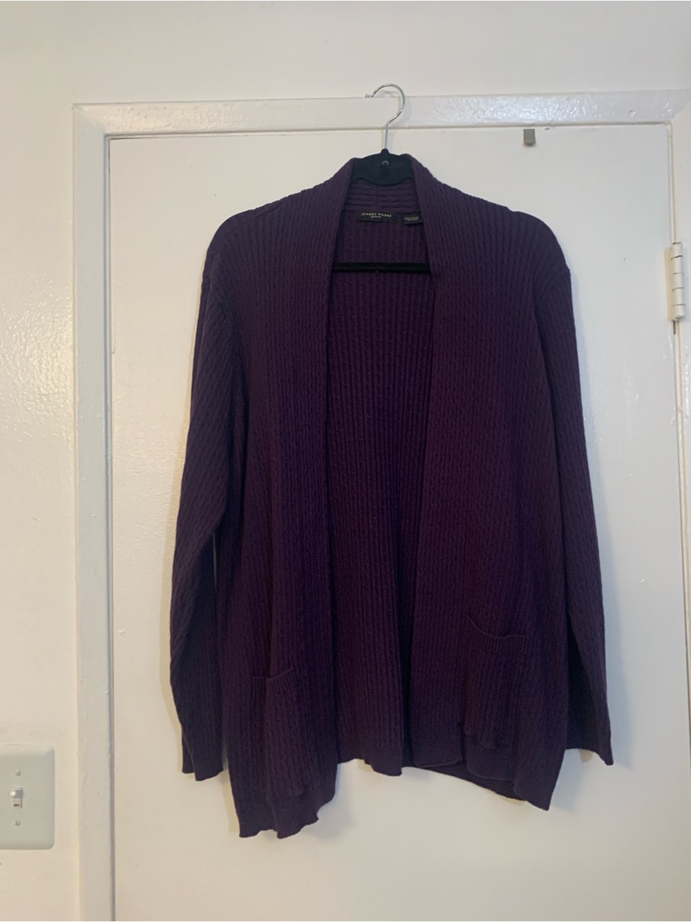 JEANNE PIERRE Deep Purple Open-Front Ribbed Cardigan
